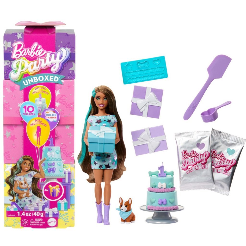 Barbie Party Unboxed Pop Met Blauwe Jurk