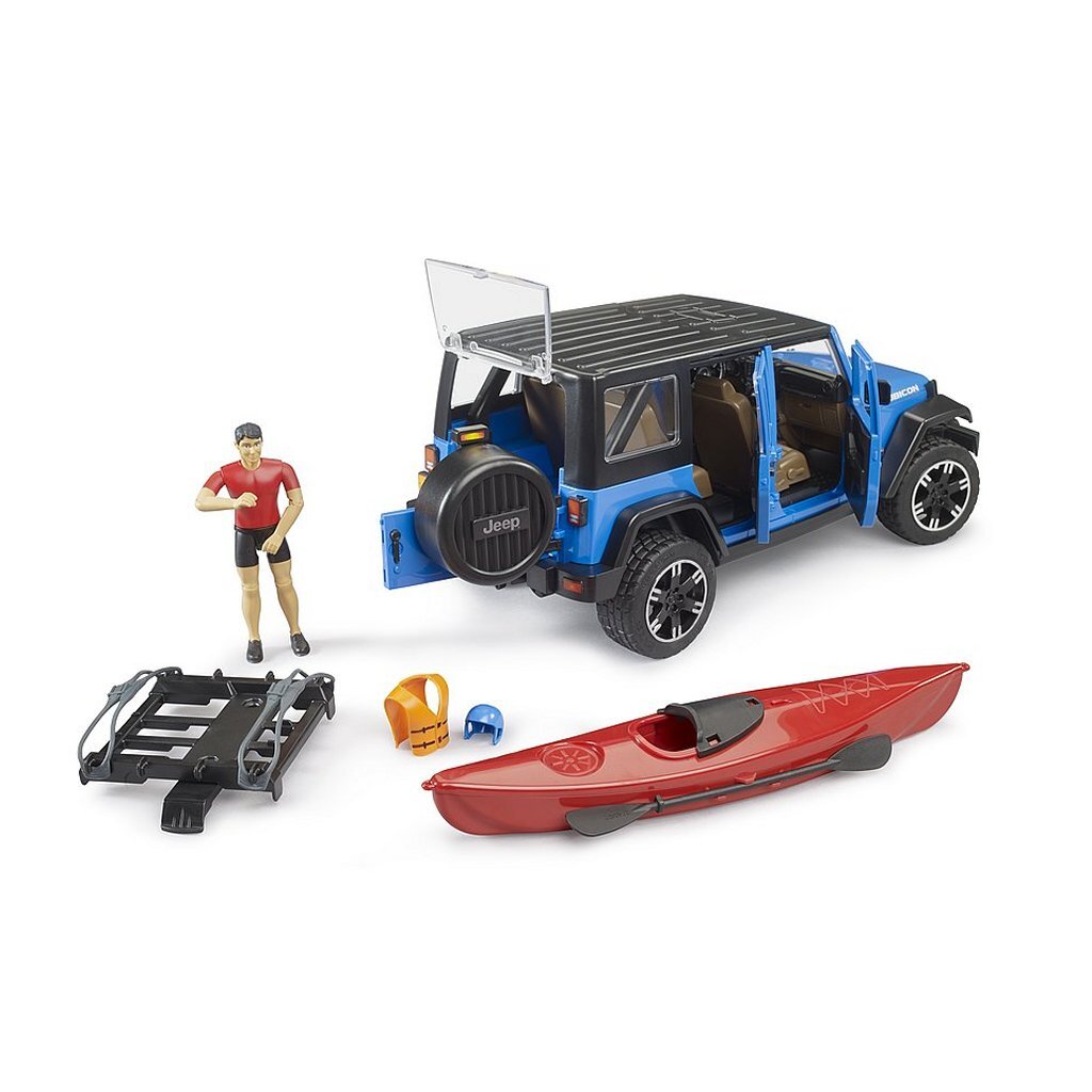 Bruder 02529 Jeep Wrangler Rubicon Unlimited + Kajak En Figuur