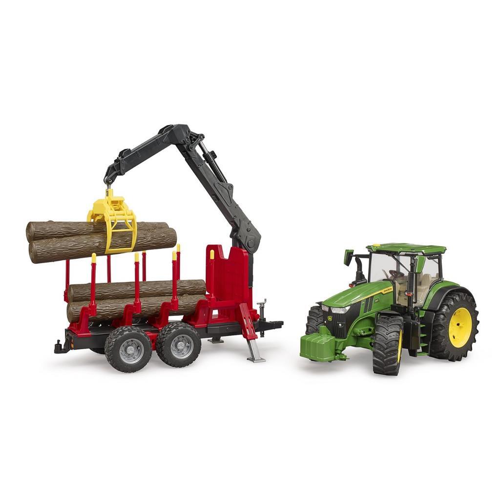Bruder 03154 John Deere 7R 350 Tractor + Aanhanger En 4 Boomstammen