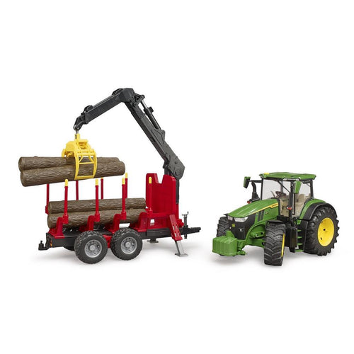 Bruder 03154 John Deere 7R 350 Tractor + Aanhanger En 4 Boomstammen