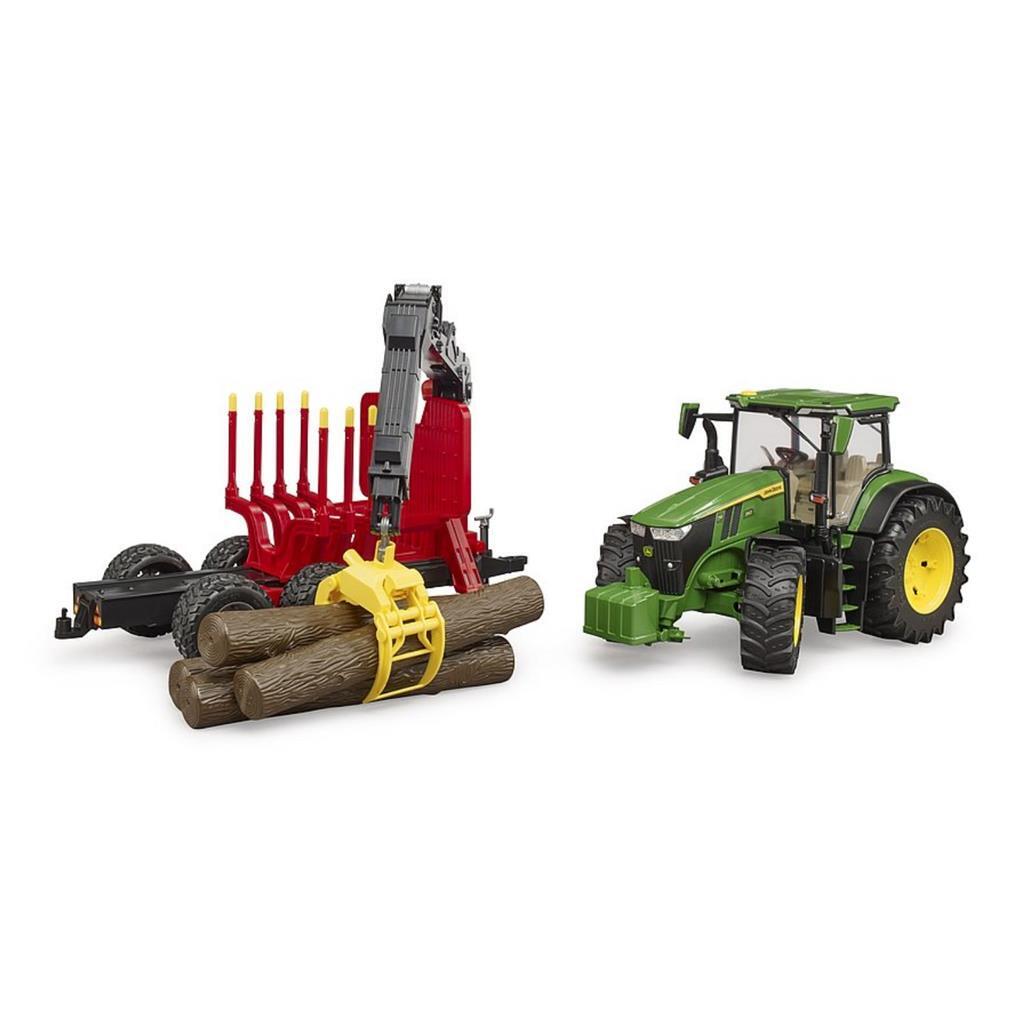 Bruder 03154 John Deere 7R 350 Tractor + Aanhanger En 4 Boomstammen