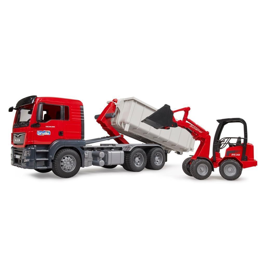 Bruder 03624 Man Vrachtwagen Met Afrolcontainer + Schaeff Minigraafmachine