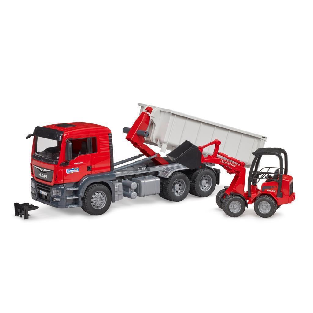 Bruder 03624 Man Vrachtwagen Met Afrolcontainer + Schaeff Minigraafmachine