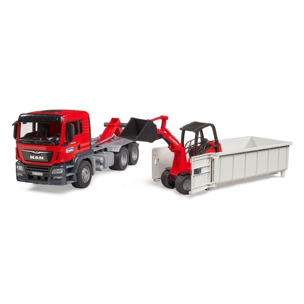 Bruder 03624 Man Vrachtwagen Met Afrolcontainer + Schaeff Minigraafmachine