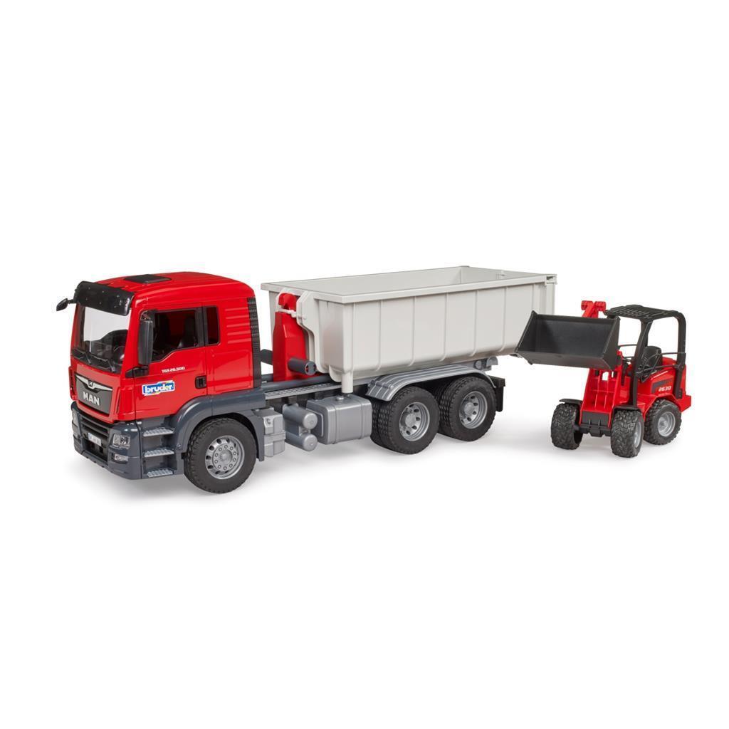 Bruder 03624 Man Vrachtwagen Met Afrolcontainer + Schaeff Minigraafmachine
