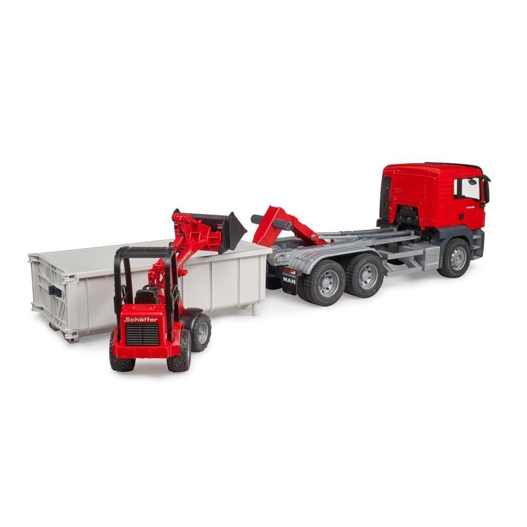 Bruder 03624 Man Vrachtwagen Met Afrolcontainer + Schaeff Minigraafmachine