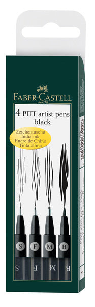 Faber Castell Fc-167100 Tekenstift Faber-Castell Pitt Artist Pen 4-Delig Etui Zwart