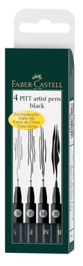 Faber Castell Fc-167100 Tekenstift Faber-Castell Pitt Artist Pen 4-Delig Etui Zwart