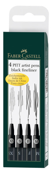 Faber Castell Fc-167115 Tekenstift Faber-Castell Pitt Artist Pen Etui 4 Stuks Zwart M/F/S/Xs