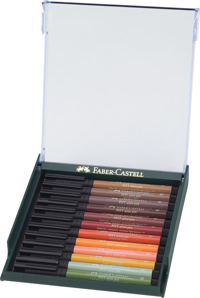 Faber Castell Fc-267422 Tekenstift Faber-Castell Pitt Artist Pen Brush Set 12 Stuks Earth Tones