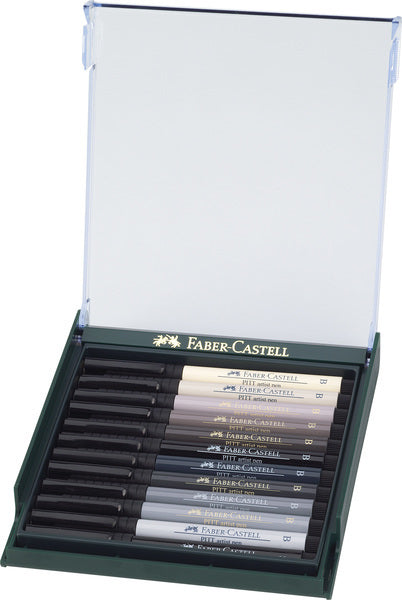 Faber Castell Fc-267423 Tekenstift Faber-Castell Pitt Artist Pen Brush Set 12 Stuks Grijstinten