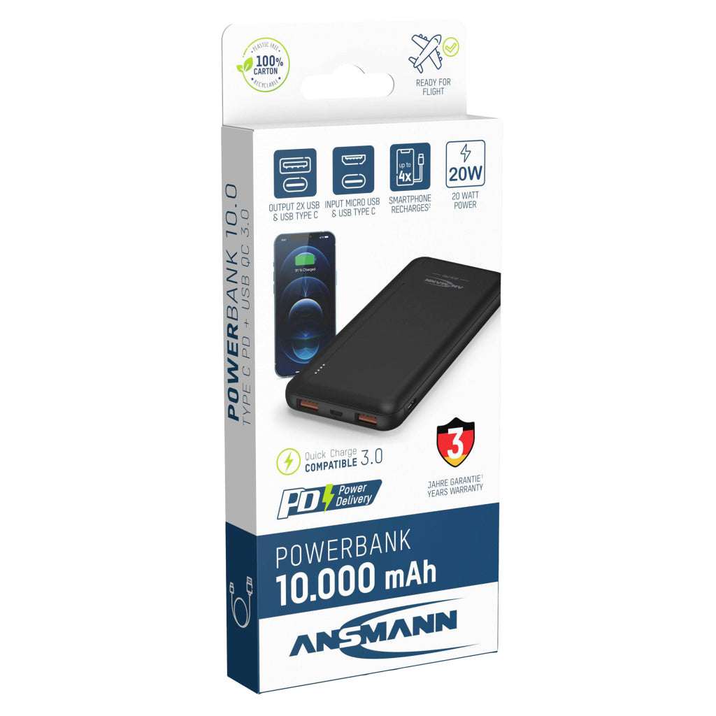 Ansmann Powerbank Usb-C 10.000 Mah Zwart