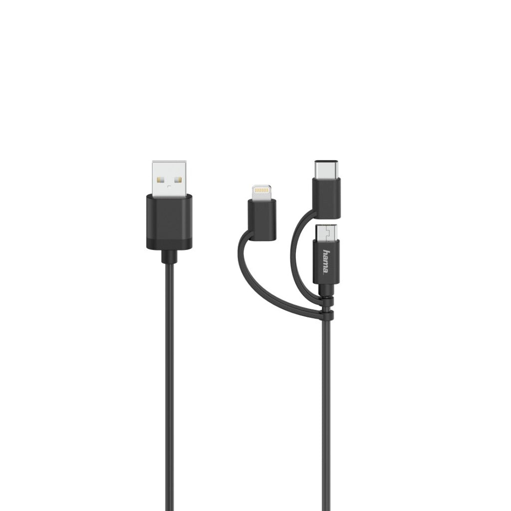 Hama Micro-Usb-Kabel 3In1 Incl. Adapt. Naar Usb-C & Lightning Usb 2.0 0,75 M