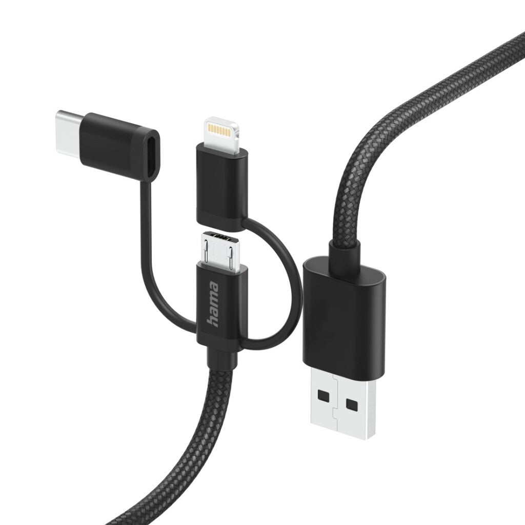 Hama 3In1 Multi-Oplaadkabel Usb-A - Micro-Usb Usb-C En Lightning 1,5 M Zwart