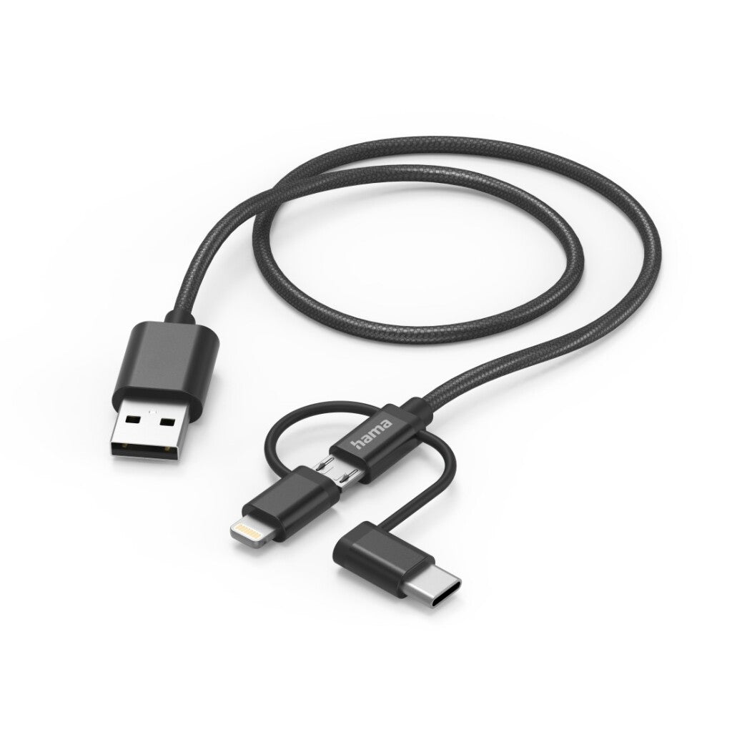 Hama 3In1 Multi-Oplaadkabel Usb-A - Micro-Usb Usb-C En Lightning 1,5 M Zwart