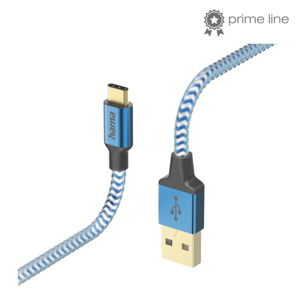 Hama Oplaadkabel Reflective Usb-A - Usb-C 1,5 M Nylon Blauw