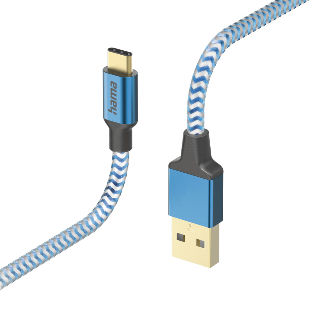 Hama Oplaadkabel Reflective Usb-A - Usb-C 1,5 M Nylon Blauw