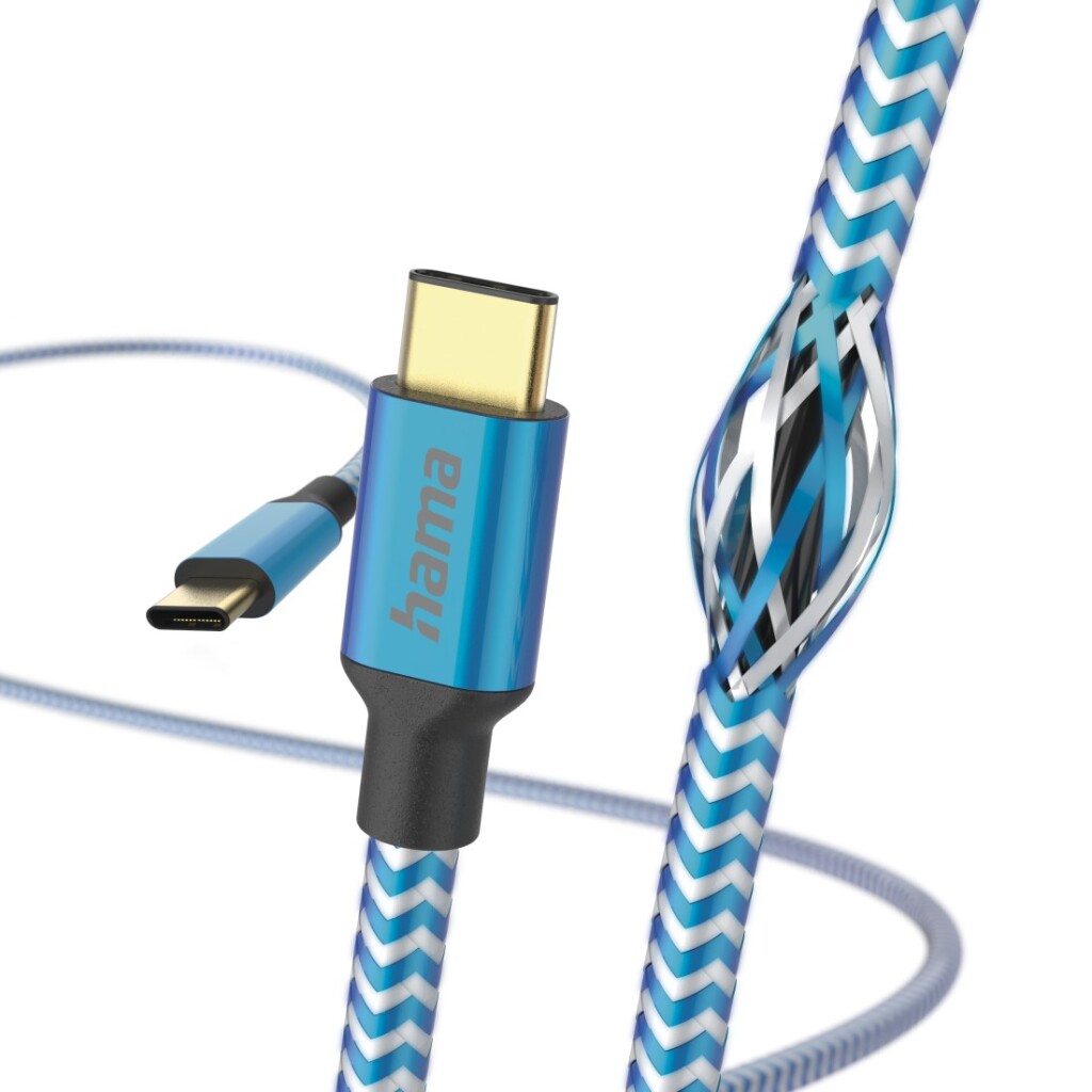 Hama Oplaadkabel Reflective Usb-C - Usb-C 1,5 M Nylon Blauw