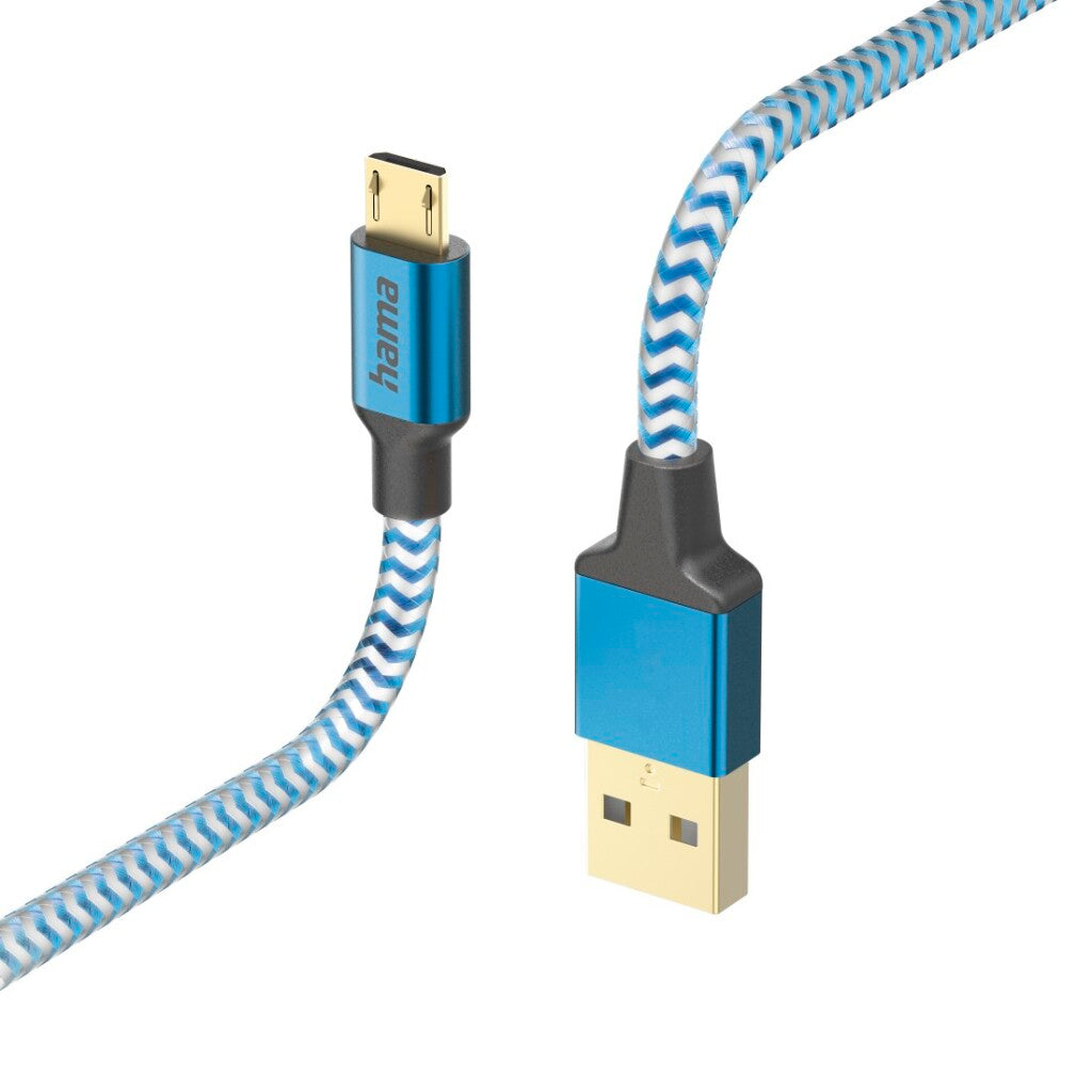 Hama Oplaadkabel Reflective Usb-A - Micro-Usb 1,5 M Nylon Blauw