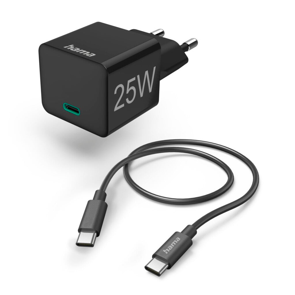 Hama Snellader Met Oplaadkabel Usb-C Mini-Oplader Pd 25W 1,5 M Zwart