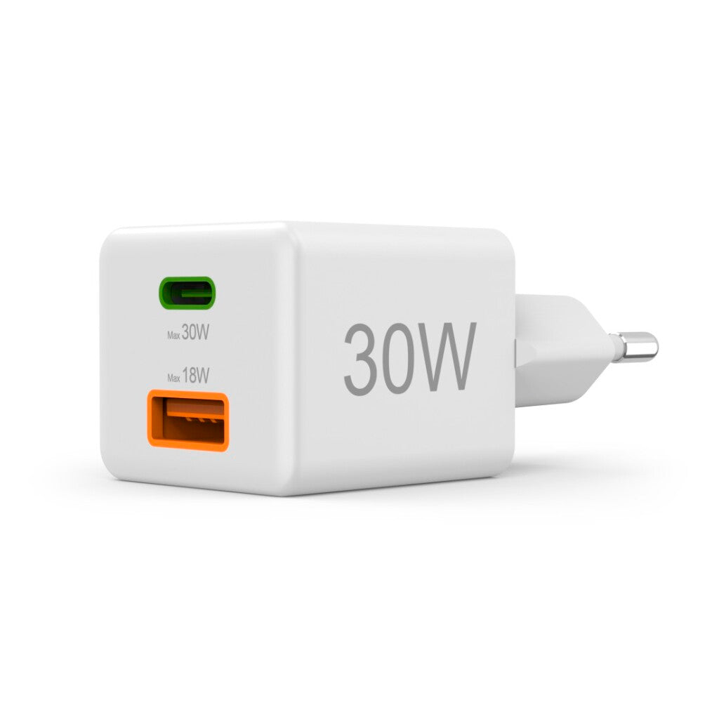 Hama Snellader 1X Usb-C Pd 1X Usb-A Qc Mini-Oplader 30 W Wit