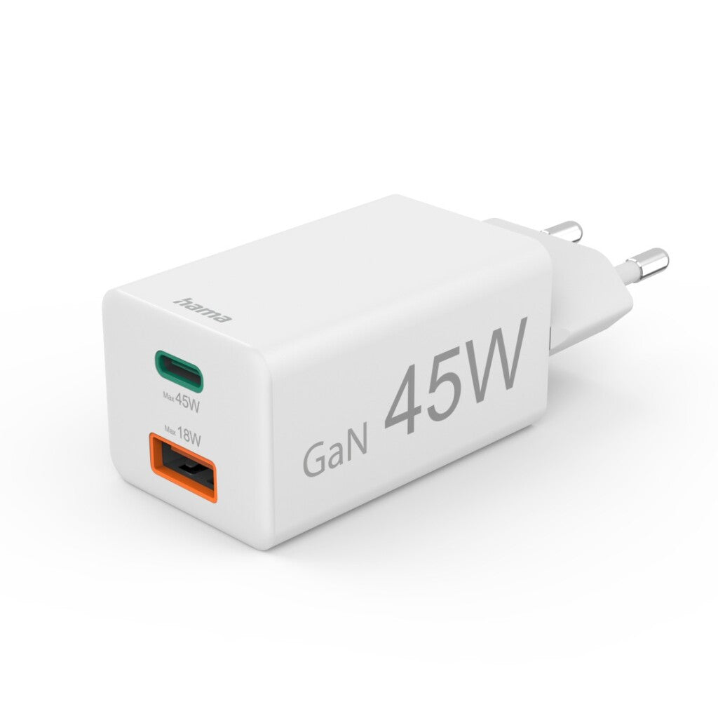 Hama Snellader 1X Usb-C Pd 1X Usb-A Qc 45W Wit