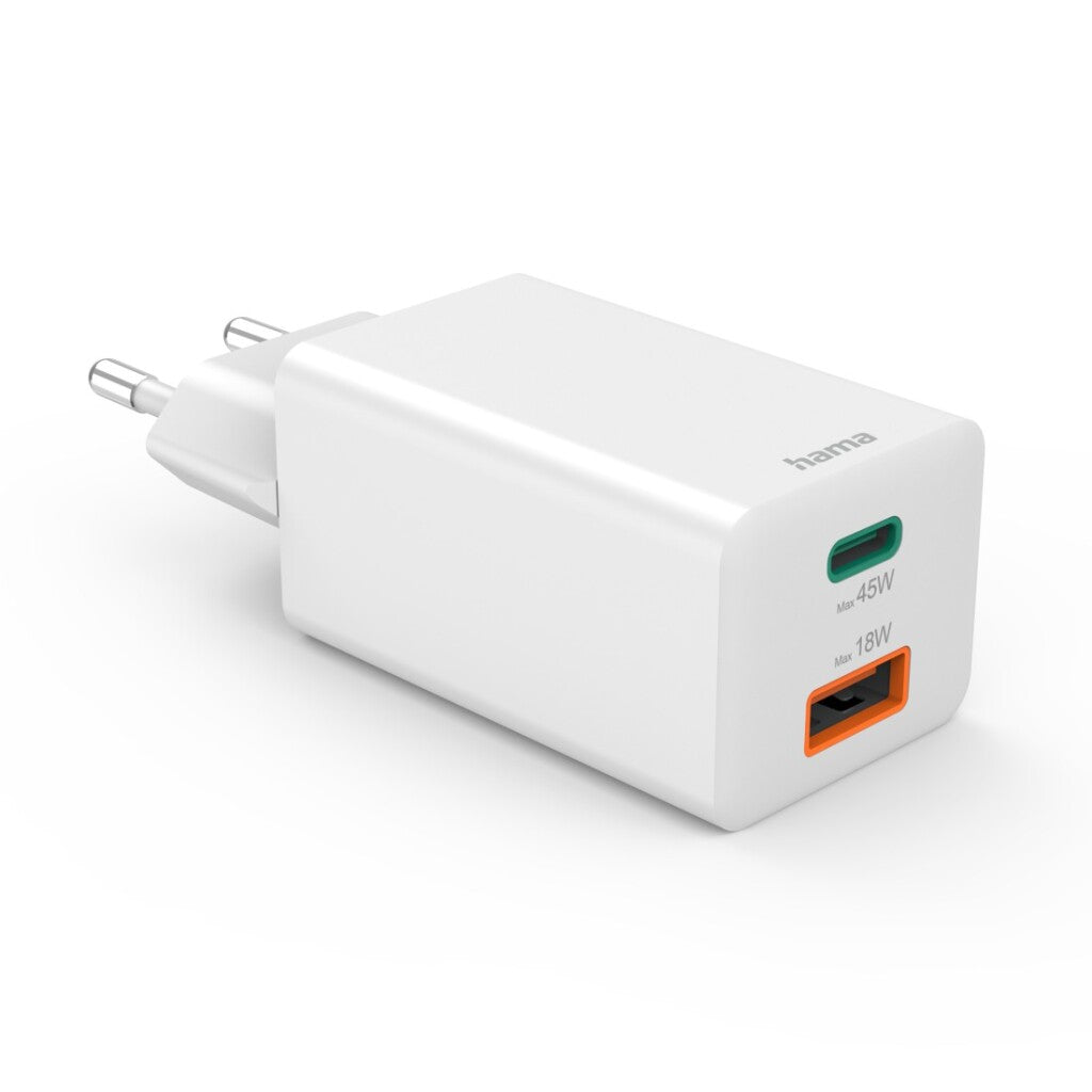 Hama Snellader 1X Usb-C Pd 1X Usb-A Qc 45W Wit