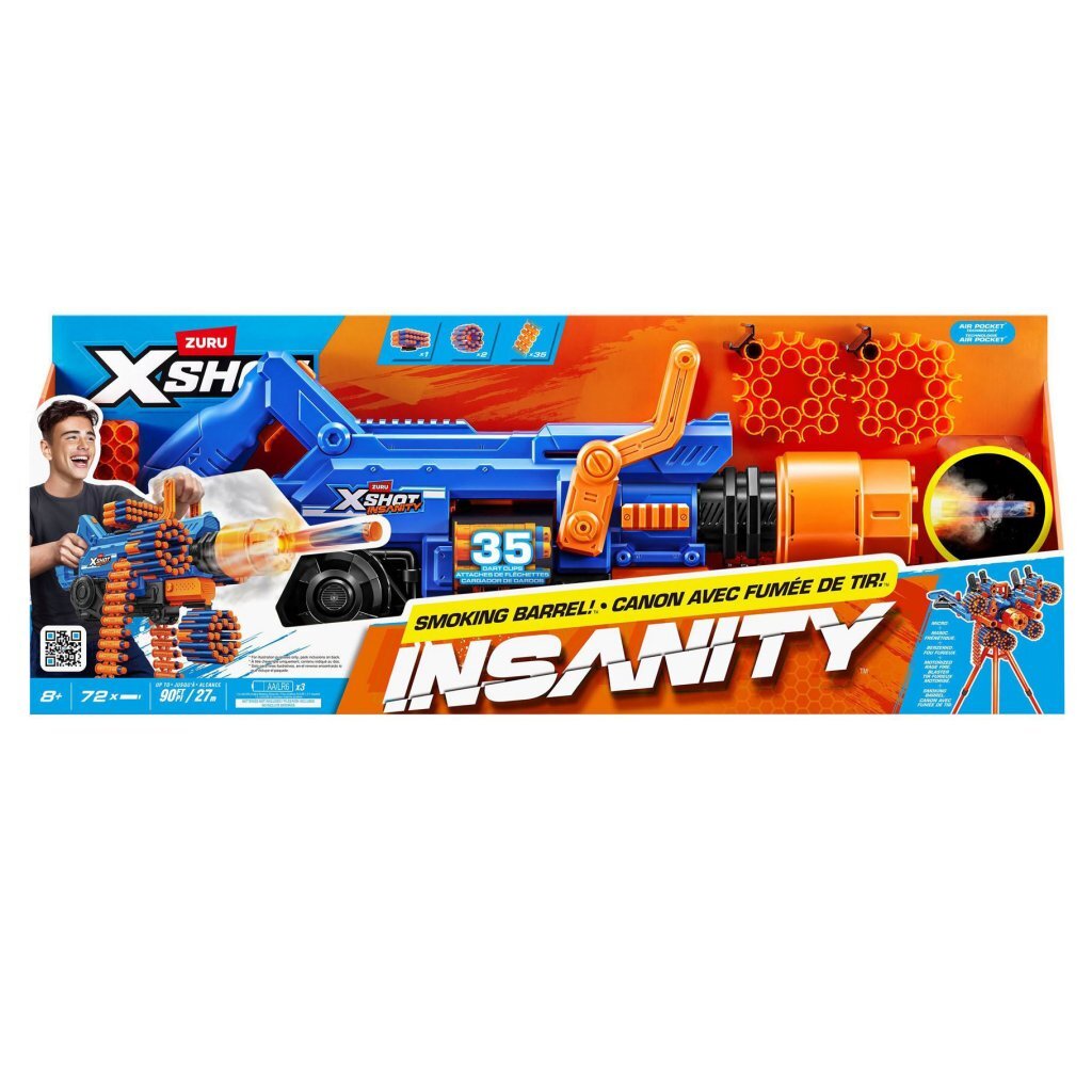 Zuru X-Shot Insanity Mega Barrel Blaster + Licht En Rook + 72 Darts