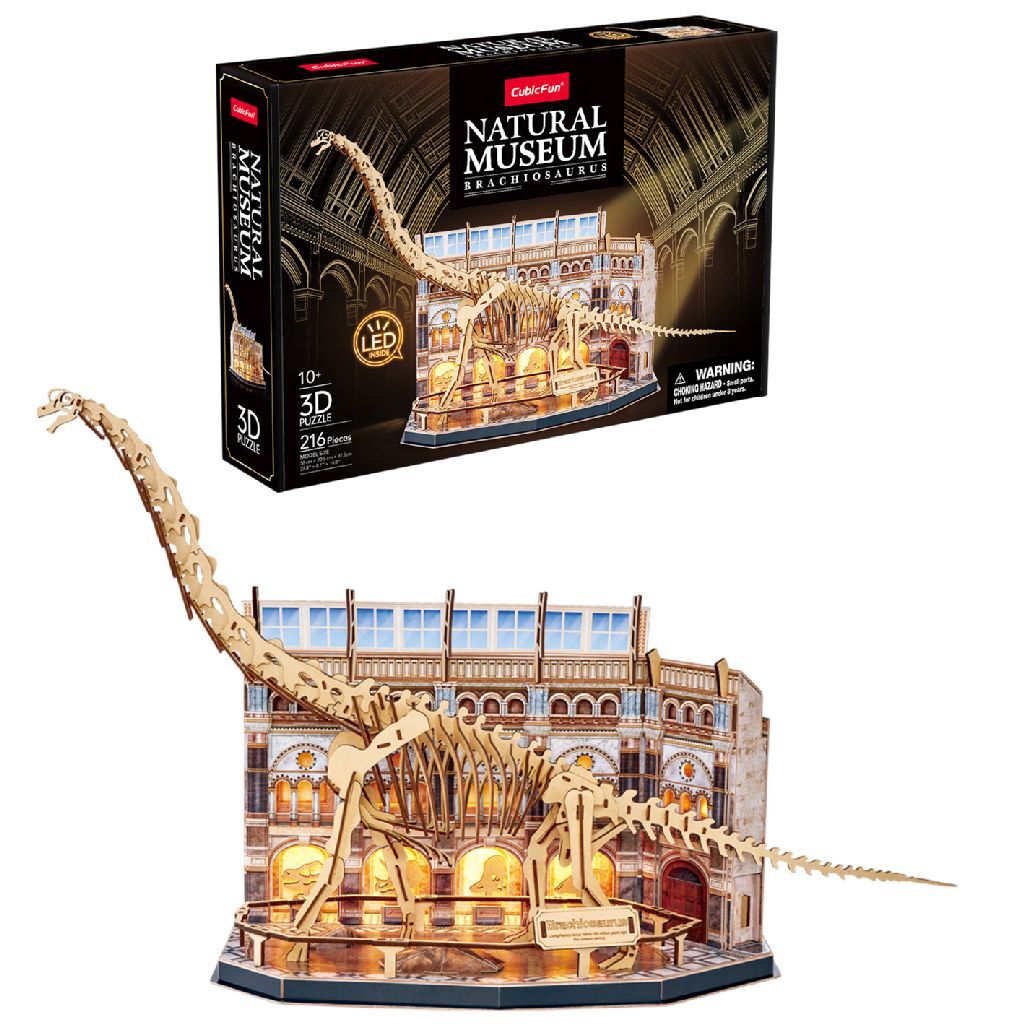Cubic Fun Houten Led 3D Puzzel Natural Museum Brachiosaurus 216 Stukjes