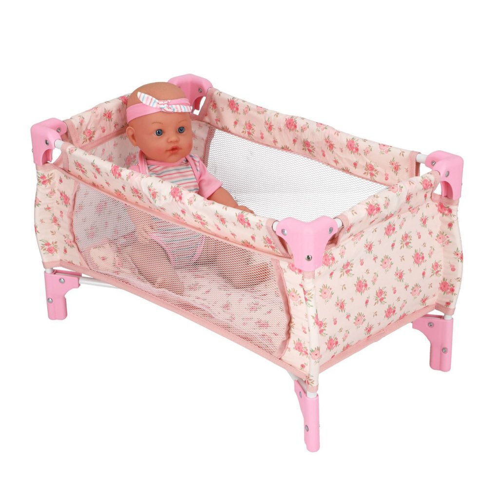 Overige Merken Poppenbed Opvouwbaar Bloemenpatroon Roze