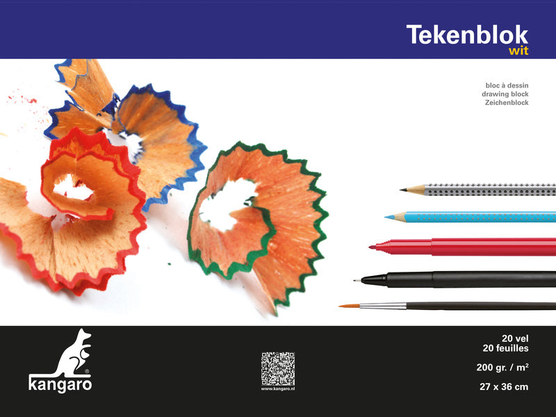 Kangaro K-5550 Tekenblok 270X360Mm 200Gr 20 Vel, Wit