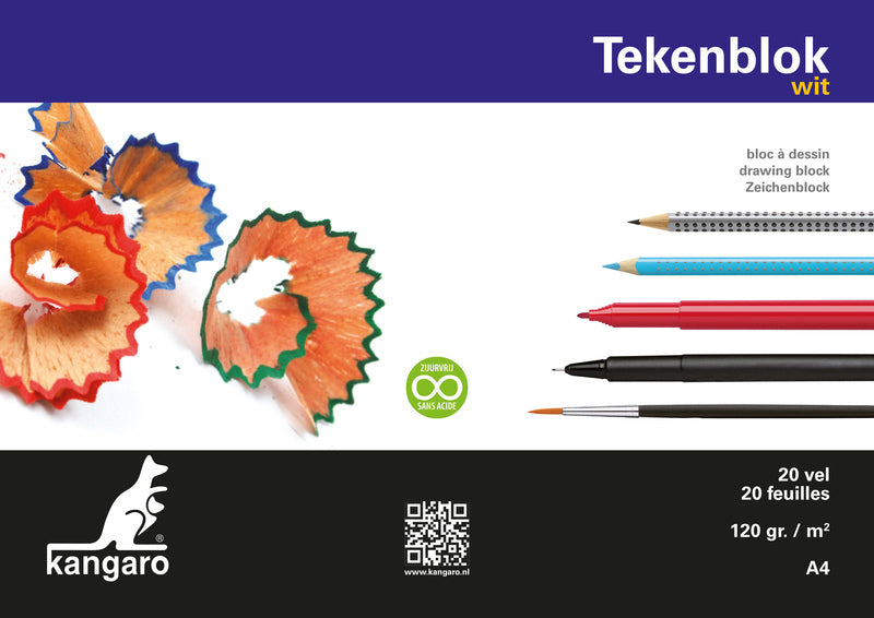 Kangaro K-5554 Tekenblok 210X297Mm 120Gr 20 Vel, Wit