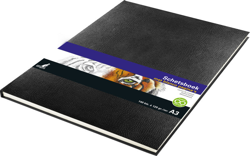 Kangaro K-5322 Schetsboek A3 Creme 120Gr Blanco Papier, 140 Blz Hard Cover Imprint Slang Zwart