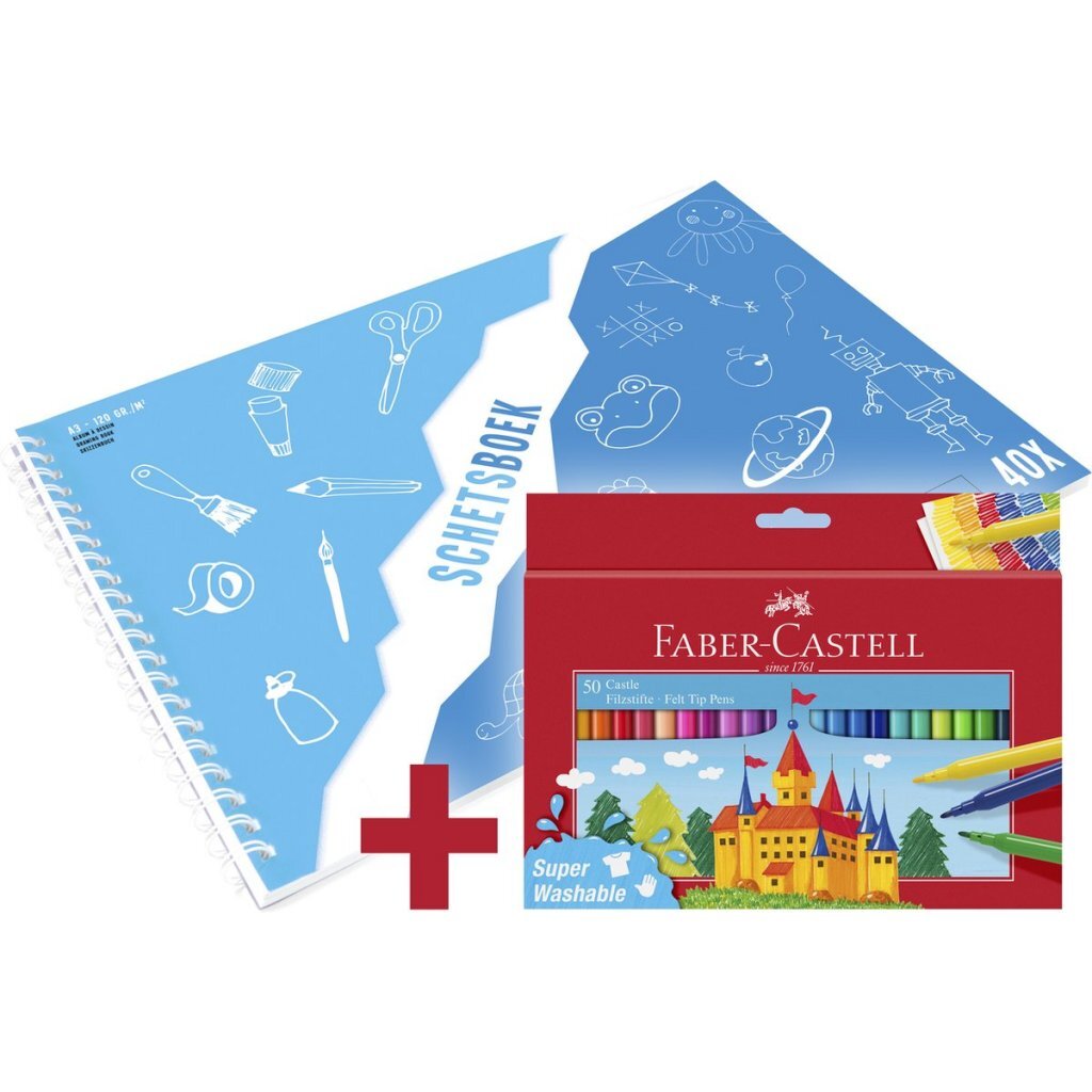 Faber Castell Fc-554204-A Viltstiften 50 Stuks + A3 Kangaro Schetsboek 40 Vel