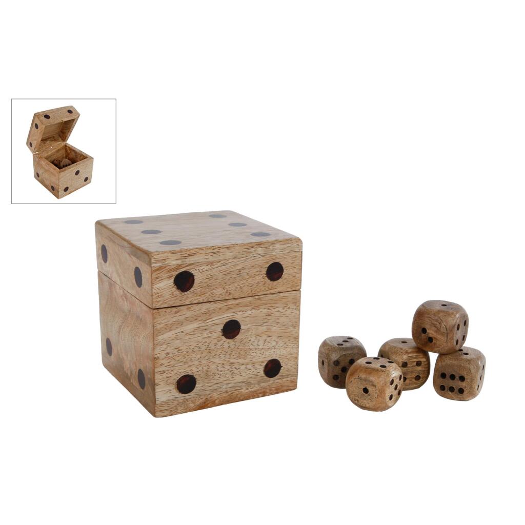 Overige Merken Magohouten Dobbelsteendoos Met 5 Dobbelstenen 9X9X9 Cm