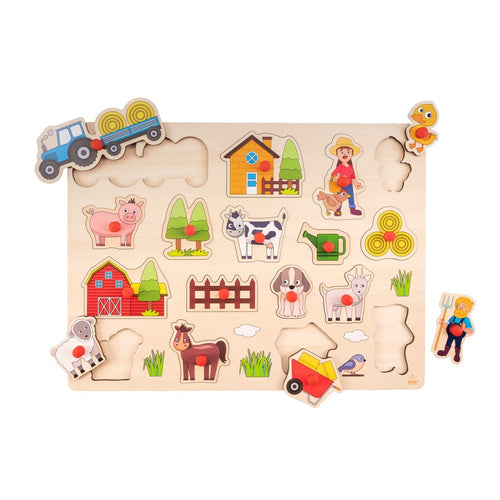 Basic Houten Knopjes Puzzel Boerderij 17 Stukjes