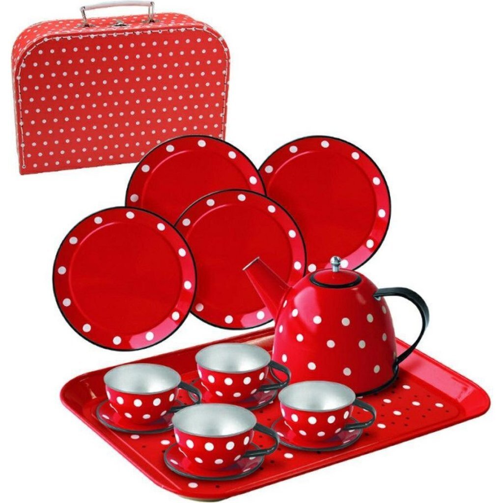 Simply For Kids Tinnen Theeservies Polkadot Met Koffertje