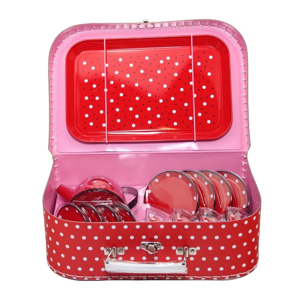 Simply For Kids Tinnen Theeservies Polkadot Met Koffertje