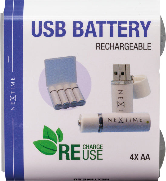 Nextime Ne-Aabat003 Oplaadbare Aa Usb-Batterij Blister A 4 Stuks
